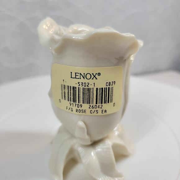 Vintage Lenox White Rose Bud Ceramic Candlestick 3" Ivory Glossy Candle Holder - Picture 12 of 12